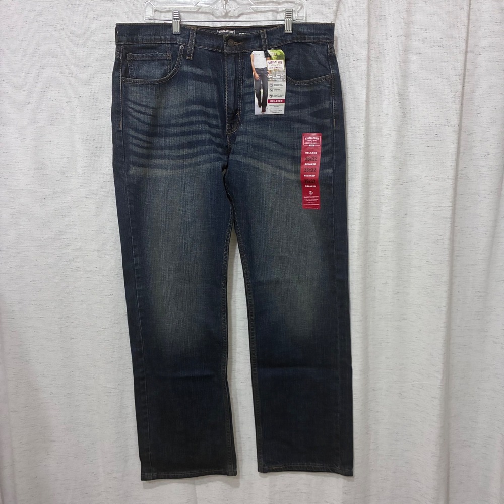 Signature by Levi Strauss Gold Relaxed Fit Flex Mens Jeans 36x32 Dark Wash NWT